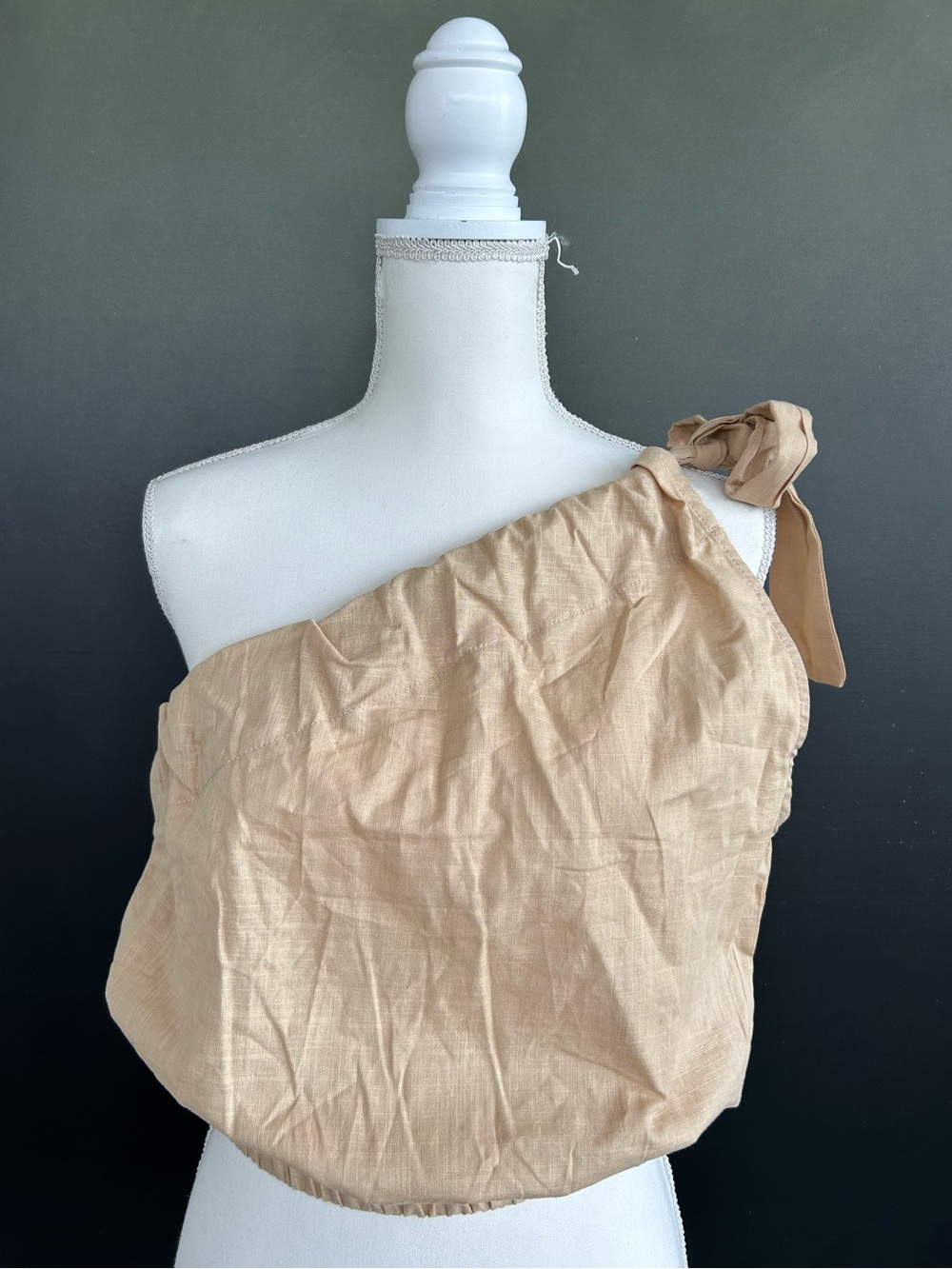 Dazy Assymeteical One-Shoulder Tie Strap 100% CottonTop in Beige Size Large